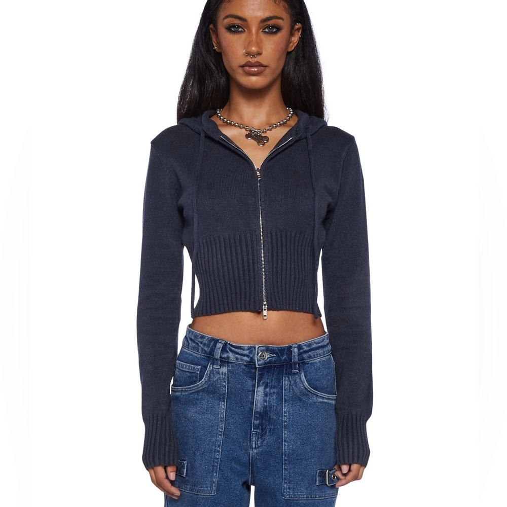 Edikted Desiree Knitted Hooded Cardigan in Navy Blue Women’s Size Small